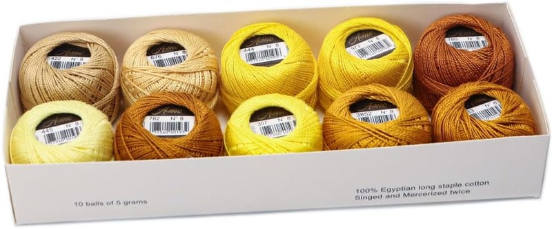 AMOHilos Size 8 Double Mercerized Egyptian Long Staple Cotton Pearl Thread Ball 5 Grams Rainbow Color Embroidery Thread 10 Colors per Box for Crochet Hardanger Cross Stitch Hand Embroidery (Set J) - Image 1